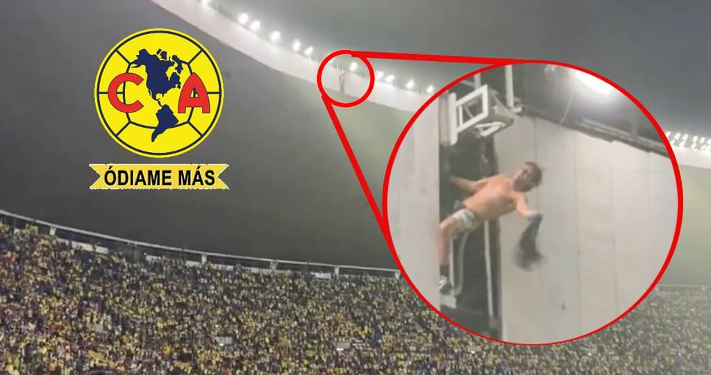 Aficionado del América sube a techo del estadio azteca