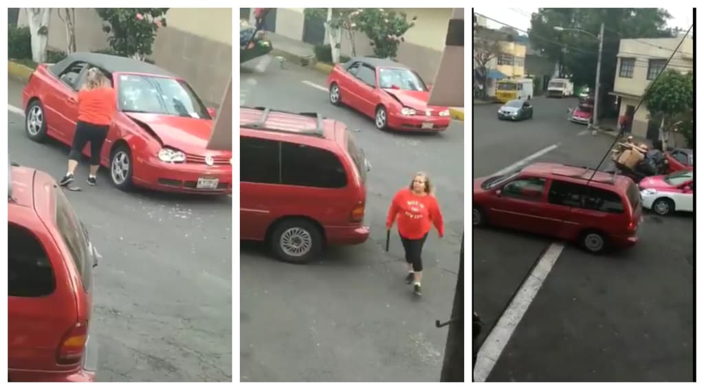 mujer destrozó un vehículo