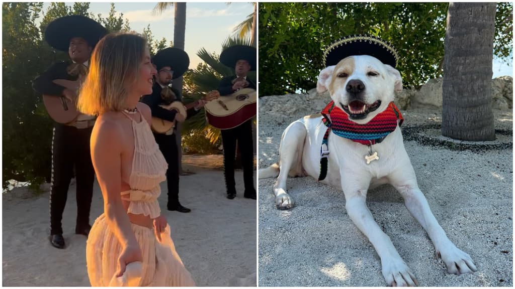 Al ritmo del mariachi y con sombrero para su perrito vacaciona Sydney Sweeney en Florida