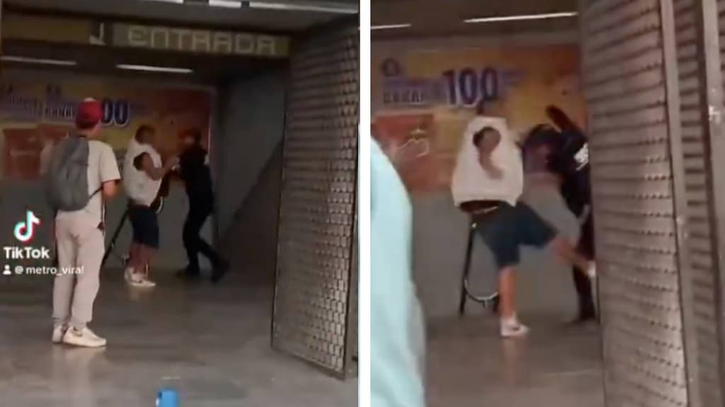 Pelea entre policía y hombre en estado inconveniente en el Metro de CDMX