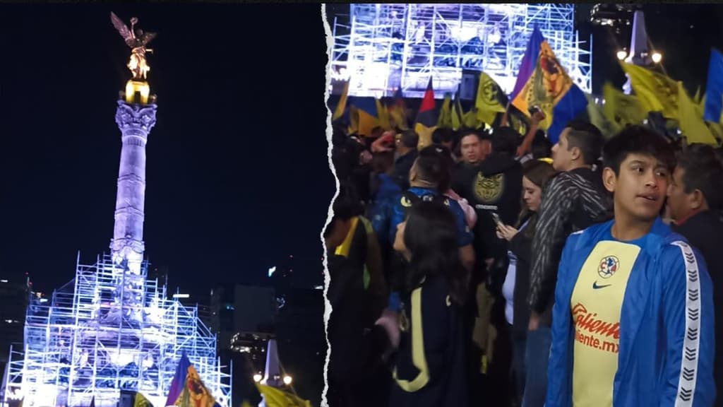 El Ángel de la Independencia se pinta de azul y crema por el campeonato del América