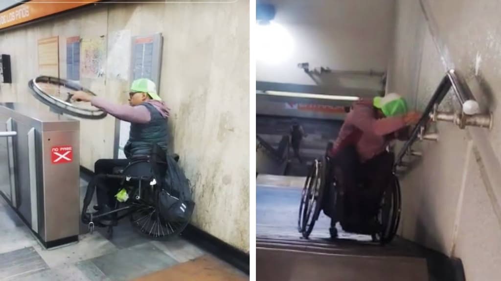 Usuario del Metro en silla de ruedas muestra problemas que enfrentan personas con discapacidad