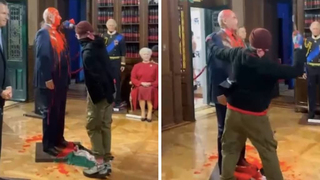 Activista pro Palestina destruye estatua de Benjamín Netanyahu en Museo de Cera de CDMX