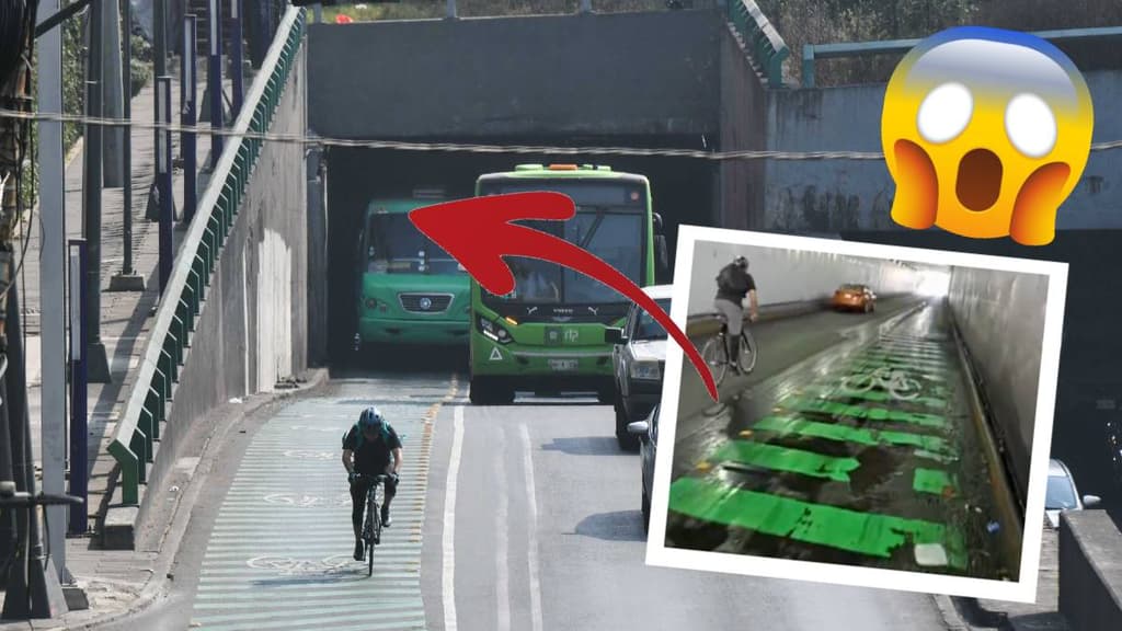 A la altura del bajopuente de Taxqueña, la Ciclovía de Tlalpan presenta baches y encharcamientos