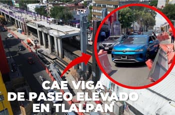 Cae viga del Parque Elevado que se construye sobre Calzada Tlalpan; golpea a un automóvil