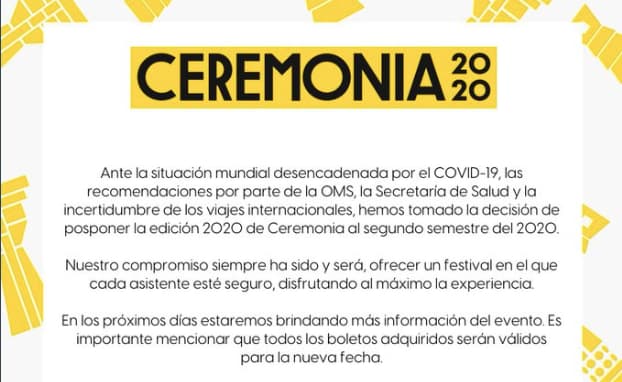Ceremonia 2020 se pospone por COVID-19