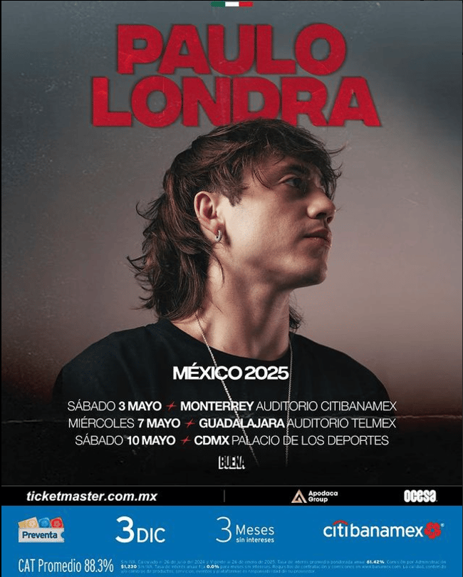 Paulo-Londra-concierto-en-Mexico-CDMX-Monterrey-Guadalajara-fechas-y-boletos Después de romperla en el Flow Fest, Paulo Londra anuncia tres fechas en México en 2025 🤩🤩