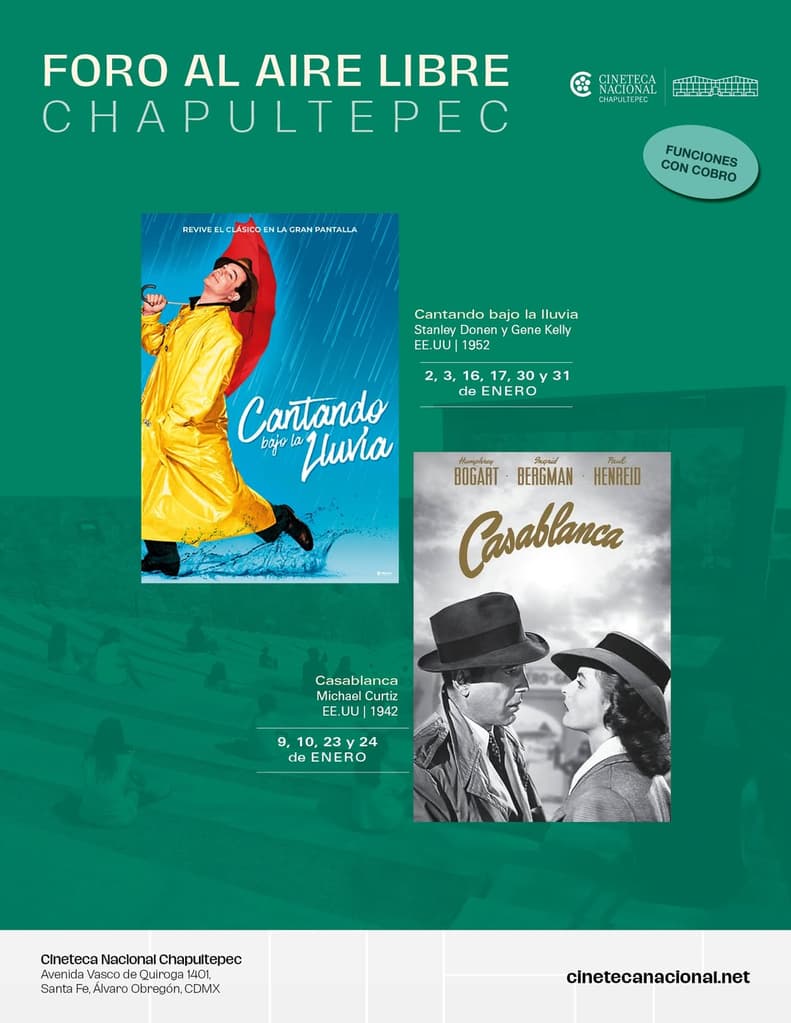 Cine al aire libre en CDMX: Cantando bajo la lluvia y Casablanca llegan a la Cineteca Chapultepec