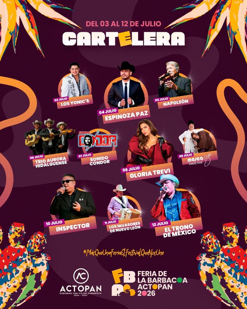 Feria de la Barbacoa 2026: Gloria Trevi, Espinoza Paz e Inspector encabezan la cartelera